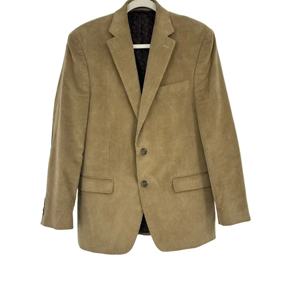 CHAPS Men’s 38R Corduroy Blazer Tan Brown Elbow Patches Professor Sport Coat